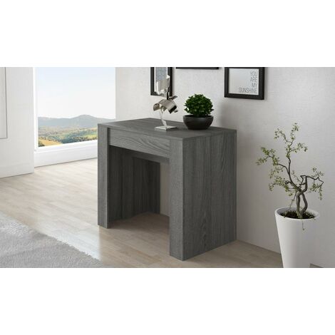  Skraut Home - Tavolo Consolle Per Sala Da Pranzo E Soggiorno, Rettangolare, Allungabile Fino A 140 Cm, Colore Grigio, Fino A 6 Persone, Dimensioni Chiuso: 90x50x78 Cm.