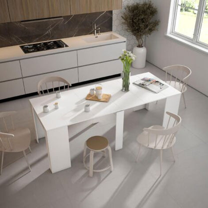  Skraut Home - Tavolo Consolle Per Sala Da Pranzo E Soggiorno, Rettangolare, Allungabile Fino A 237 Cm, Colore Bianco Opaco, Fino A 10 Persone, Dimensioni Chiuso: 90x50x75 Cm.