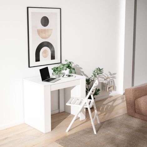  Skraut Home - Tavolo Consolle Per Sala Da Pranzo E Soggiorno, Rettangolare, Allungabile Fino A 237 Cm, Colore Bianco Opaco, Fino A 10 Persone, Dimensioni Chiuso: 90x50x75 Cm.