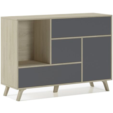  Skraut Home - Credenza Sala Da Pranzo, Mobili Ausiliari Buffet WIND 1 Anta, 3 Cassetti, Struttura Colore Puccini E Colore Anta E Cassetti Grigio Antracite, Misure: 120x40x86cm.
