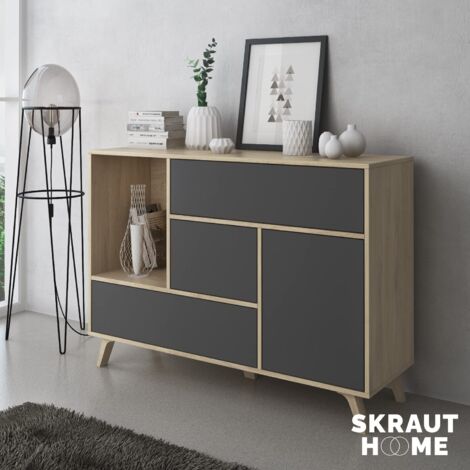  Skraut Home - Credenza Sala Da Pranzo, Mobili Ausiliari Buffet WIND 1 Anta, 3 Cassetti, Struttura Colore Puccini E Colore Anta E Cassetti Grigio Antracite, Misure: 120x40x86cm.