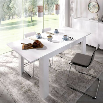  Dmora Tavolo Allungabile Midland, Tavolo Per Sala Da Pranzo Allungabile, Tavolo Da Pranzo Estensibile Con Allunga, Cm 140/190x90h78, Bianco Lucido, Con Imballo Rinforzato