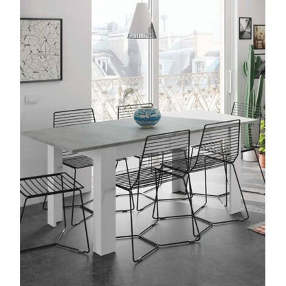  Tavolo Allungabile, Consolle Estensibile Per Sala Da Pranzo, Tavolo Apribile Da Cucina Con Prolunga, Cm 140/190x90h78, Cemento E Bianco