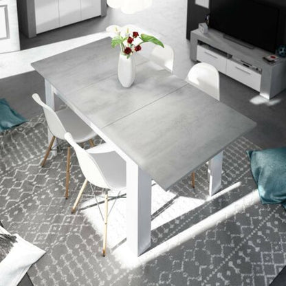  Tavolo Allungabile, Consolle Estensibile Per Sala Da Pranzo, Tavolo Apribile Da Cucina Con Prolunga, Cm 140/190x90h78, Cemento E Bianco