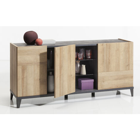  CREDENZA 3 ANTE NERO PORTLAND E RIVIERA OAK