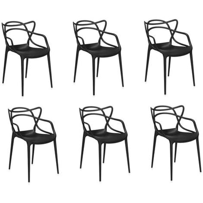  Sedia Impilabile Per Casa Giardino - MARK Curve Nero 6 Sedie