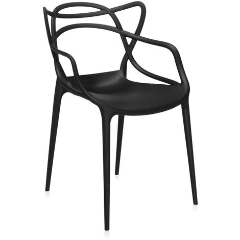  Sedia Impilabile Per Casa Giardino - MARK Curve Nero 6 Sedie