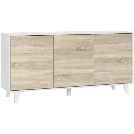  Dmora Credenza Arvada, Madia Moderna A 3 Ante E Ripiani, Buffet Da Cucina, Buffet Di Design Da Soggiorno, Cm 154x40h75, Bianco Lucido E Bianco, Con Imballo Rinforzato