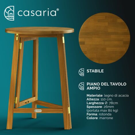  Deuba Tavolo Alto Pieghevole Da Bar In Acacia Ø78 X 110cm Tavolino Alto Pub Ristorante Feste Matrimonio Giardino Terrazza