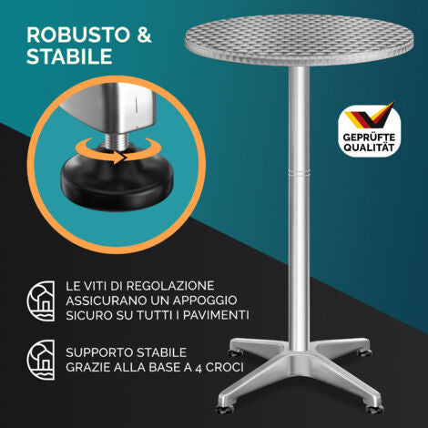  Casaria 2x Tavolo 2in1 Da Bar Altezza Regolabile 70 Cm / 115 Cm Alluminio Rotondo Ø 60 Cm Interno Esterno Tavolo Bistro Party