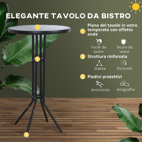  Outsunny Set Da Bar 2 Sgabelli Con Tavolo Alto Nero E Marrone