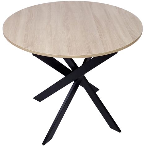  Skraut Home - Tavolo Da Pranzo Fisso Rotondo, Soggiorno, Modello ZEN, Colore Rovere, Gambe Metalliche In Nero Opaco, Misura 100x100x75cm Di Altezza.