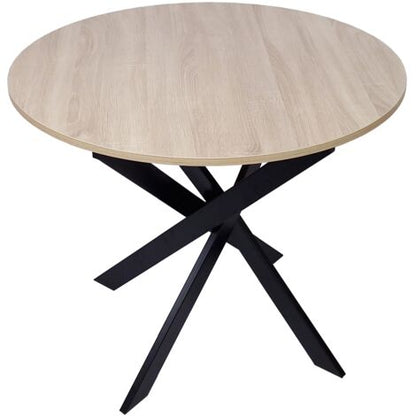  Skraut Home - Tavolo Da Pranzo Fisso Rotondo, Soggiorno, Modello ZEN, Colore Rovere, Gambe Metalliche In Nero Opaco, Misura 100x100x75cm Di Altezza.