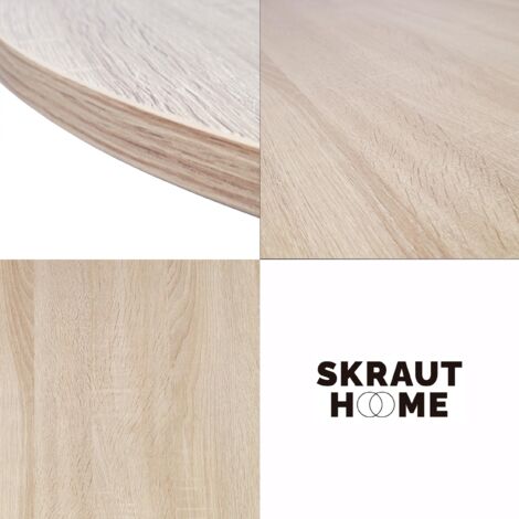  Skraut Home - Tavolo Da Pranzo Fisso Rotondo, Soggiorno, Modello ZEN, Colore Rovere, Gambe Metalliche In Nero Opaco, Misura 100x100x75cm Di Altezza.
