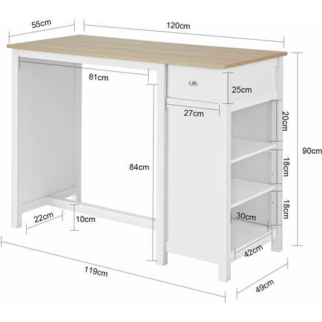  SoBuy Penisola Cucina Tavolo Alto Bar In Legno Lunghezza: 120 Cm ProfonditĂ : 55 Cm Altezza: 90 Cm Bianco FWT64-WN