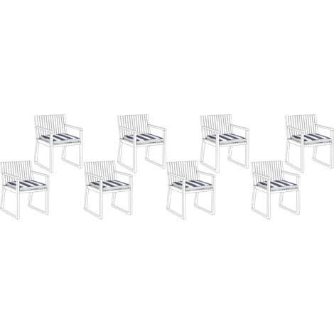  Set Di 8 Cuscini Da Seduta Per Sedia Da Giardino In Poliestere Blu Navy A Righe Sassari