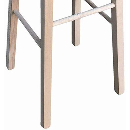  Sgabello Legno Con Seduta Rotonda H80cm Grezzo Da Verniciare Piedi Dritti