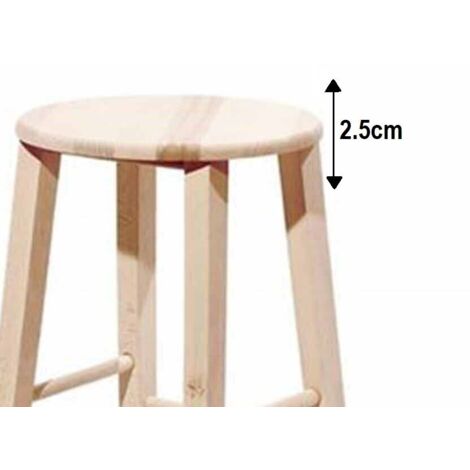  Sgabello Legno Con Seduta Rotonda H80cm Grezzo Da Verniciare Piedi Dritti