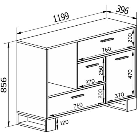  Skraut Home - Credenza Buffet/sala Da Pranzo, Arredamento Ausiliario Buffet LOFT 1 Porta, 3 Cassetti, Tutti In Colore Rovere Rustico. Misure: 120x40x86cm.