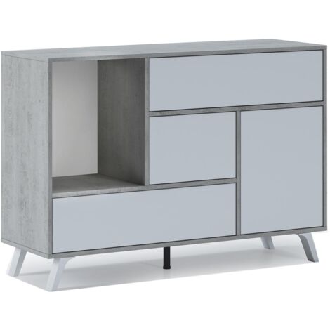  Skraut Home - Credenza Salotto/sala Da Pranzo, Mobile Buffet WIND 1 Porta, 3 Cassetti, Struttura Colore CEMENTO, Porta E Cassetti Colore BIANCO OPACO. Dimensioni: 120x40x86cm.