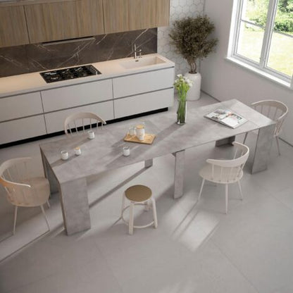  Skraut Home - Consolle Da Pranzo Allungabile Fino A 301 Cm, Finitura CEMENTO, Dimensioni Chiuso: 90x50x78 Cm Di Altezza