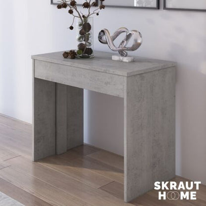  Skraut Home - Consolle Da Pranzo Allungabile Fino A 301 Cm, Finitura CEMENTO, Dimensioni Chiuso: 90x50x78 Cm Di Altezza