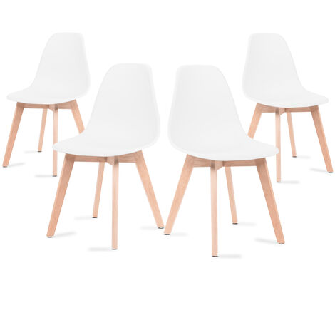  Sedie Da Pranzo Bianche, Sedie Tulip Con Schienale Ergonomico In Polipropilene E Gambe In Legno, Design Scandinavo, Pack Da 4 Sedie