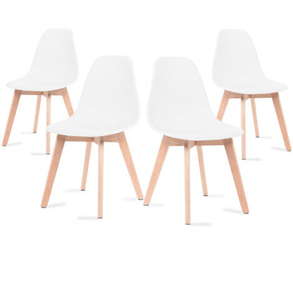  Sedie Da Pranzo Bianche, Sedie Tulip Con Schienale Ergonomico In Polipropilene E Gambe In Legno, Design Scandinavo, Pack Da 4 Sedie