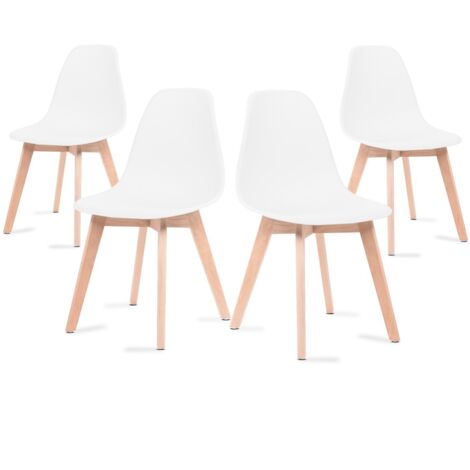  Sedie Da Pranzo Bianche, Sedie Tulip Con Schienale Ergonomico In Polipropilene E Gambe In Legno, Design Scandinavo, Pack Da 4 Sedie
