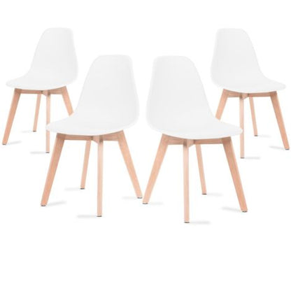  Sedie Da Pranzo Bianche, Sedie Tulip Con Schienale Ergonomico In Polipropilene E Gambe In Legno, Design Scandinavo, Pack Da 4 Sedie