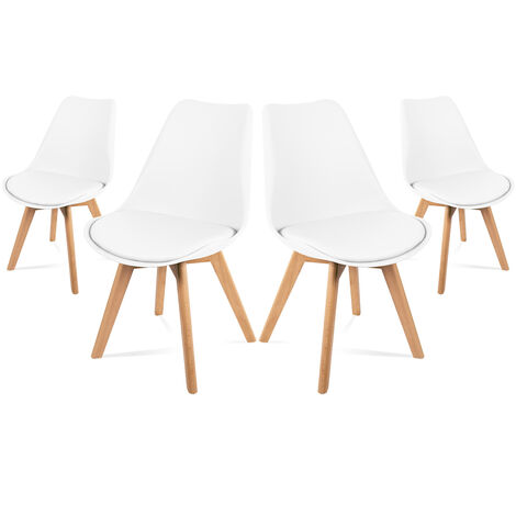  Sedie Da Pranzo Bianche, Design Nordico, Sedie Tulip Per Soggiorno, Salotto, Ufficio O Terrazza, Schienale Ergonomico, Seduta Imbottita E Gambe In Legno, Stile Scandinavo, Bianco, Set Di 4 Sedie