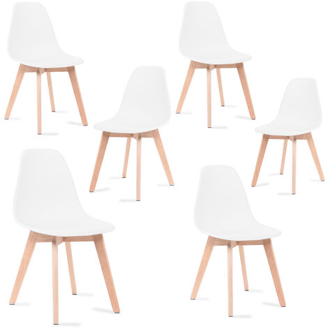  Sedie Da Pranzo Bianche, Sedie Tulip Con Schienale Ergonomico In Polipropilene E Gambe In Legno, Design Scandinavo, Pack Da 6 Sedie