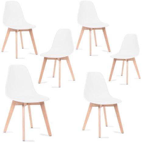  Sedie Da Pranzo Bianche, Sedie Tulip Con Schienale Ergonomico In Polipropilene E Gambe In Legno, Design Scandinavo, Pack Da 6 Sedie