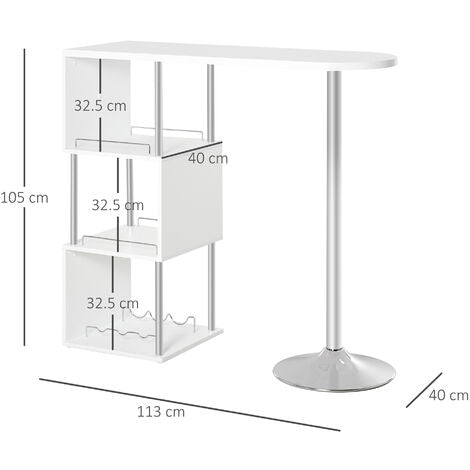  HOMCOM Tavolo Alto Da Bar E Cucina 3 Mensole E Porta Bottiglie Stile Moderno
