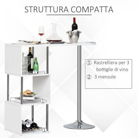  HOMCOM Tavolo Alto Da Bar E Cucina 3 Mensole E Porta Bottiglie Stile Moderno