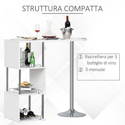  HOMCOM Tavolo Alto Da Bar E Cucina 3 Mensole E Porta Bottiglie Stile Moderno