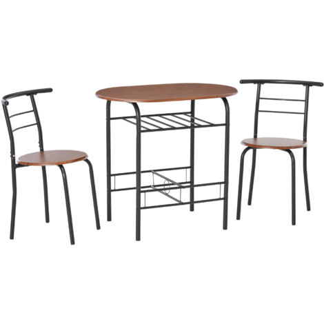  Homcom Set Da Pranzo 3 Pezzi Tavolo Con 2 Sedie Marrone Legno E Nero
