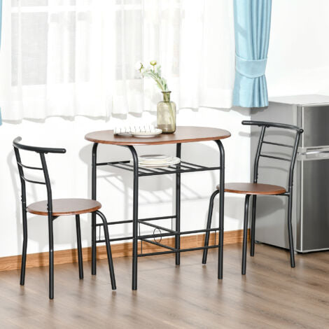  Homcom Set Da Pranzo 3 Pezzi Tavolo Con 2 Sedie Marrone Legno E Nero