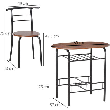  Homcom Set Da Pranzo 3 Pezzi Tavolo Con 2 Sedie Marrone Legno E Nero