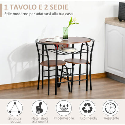  Homcom Set Da Pranzo 3 Pezzi Tavolo Con 2 Sedie Marrone Legno E Nero