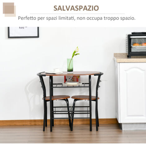  Homcom Set Da Pranzo 3 Pezzi Tavolo Con 2 Sedie Marrone Legno E Nero