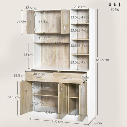  HOMCOM Mobile Buffet Dispensa Cucina, Bianco E Legno, Ante Cassetti Vani Aperti