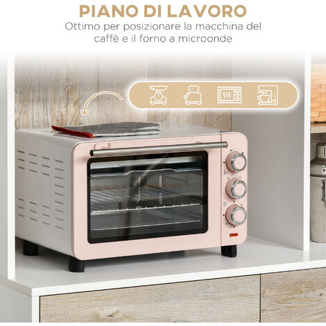  HOMCOM Mobile Buffet Dispensa Cucina, Bianco E Legno, Ante Cassetti Vani Aperti