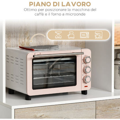  HOMCOM Mobile Buffet Dispensa Cucina, Bianco E Legno, Ante Cassetti Vani Aperti