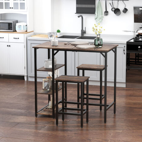  HOMCOM Set Tavolo Alto 2 Sgabelli E Scaffale Stile Industriale Metallo E Legno