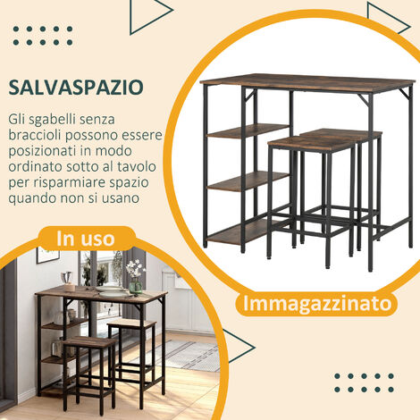  HOMCOM Set Tavolo Alto 2 Sgabelli E Scaffale Stile Industriale Metallo E Legno