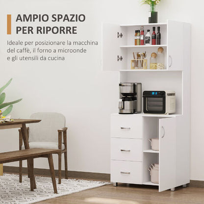  Homcom Credenza In Legno Bianco Con 2 Armadietti 1 Ripiano Aperto E 3 Cassetti