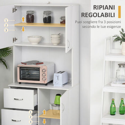  Homcom Credenza In Legno Bianco Con 2 Armadietti 1 Ripiano Aperto E 3 Cassetti