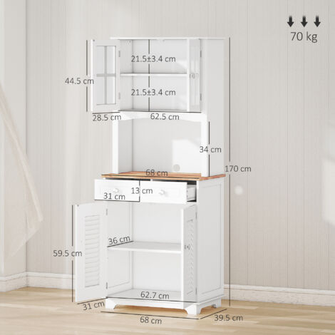  HOMCOM Credenza Alta Per Cucina Mobile Buffet In Legno Bianco