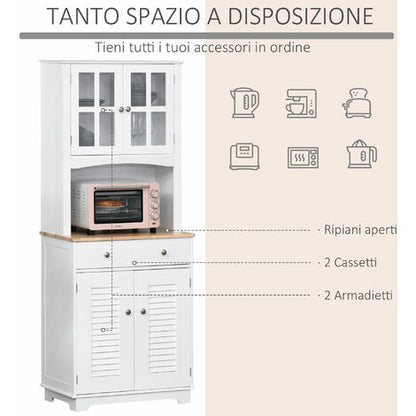  HOMCOM Credenza Alta Per Cucina Mobile Buffet In Legno Bianco